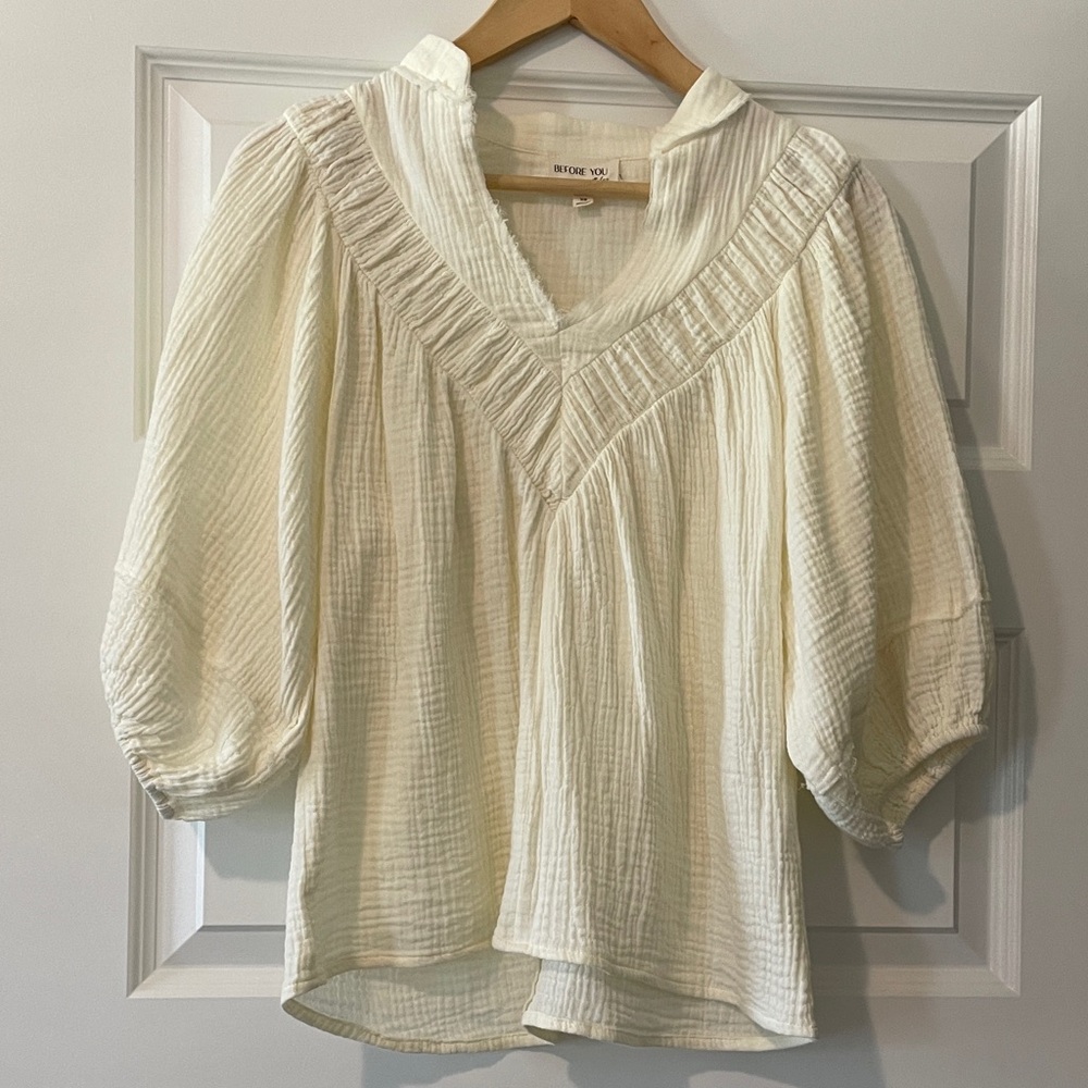 Before You Cream Gauze V-Neck Peasant Blouse